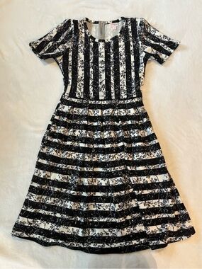 LuLaRoe Black and White Striped Floral Women’s Amelia Dress